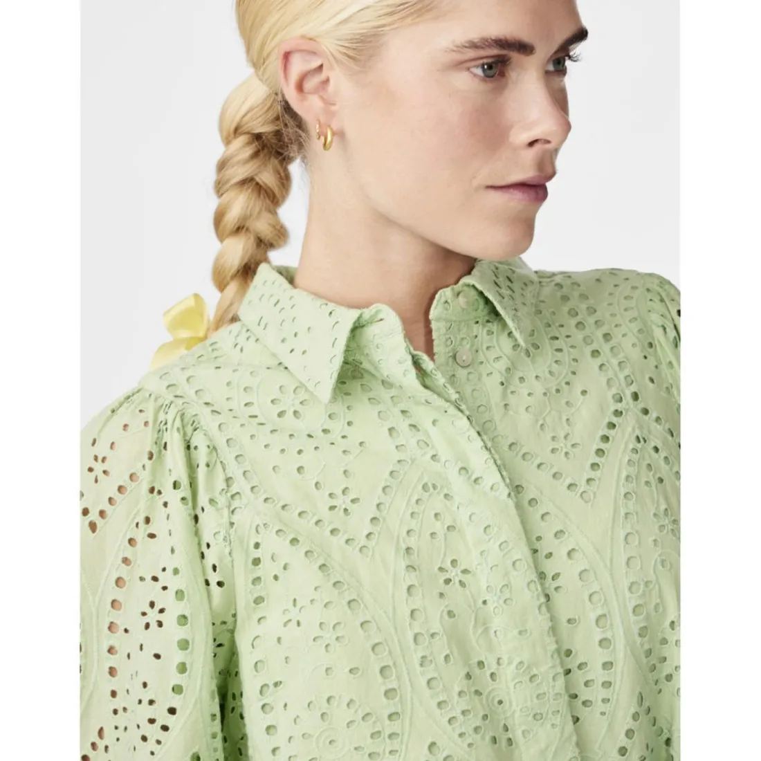 Robe courte manches longues vert en coton