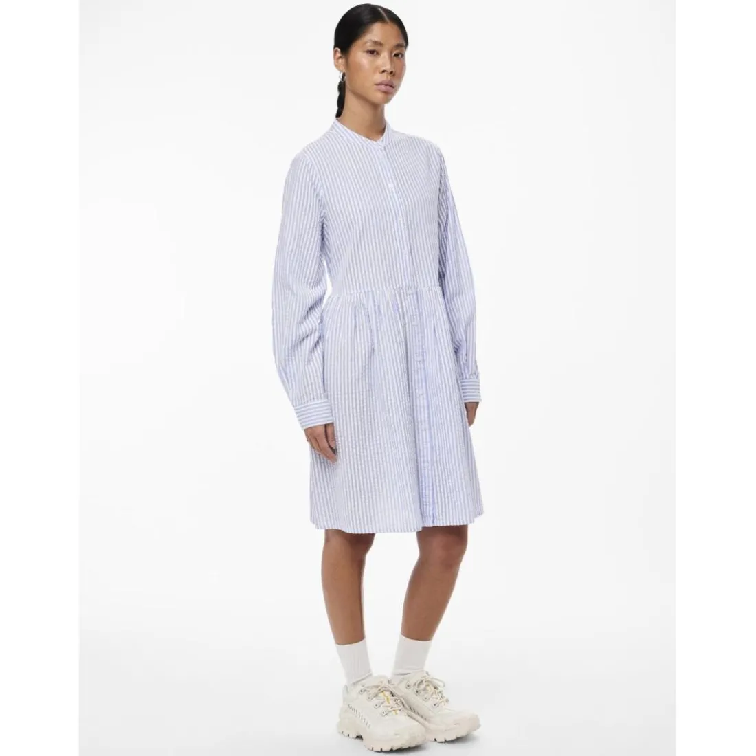 Robe courte manches longues en coton Sally bleu Luna