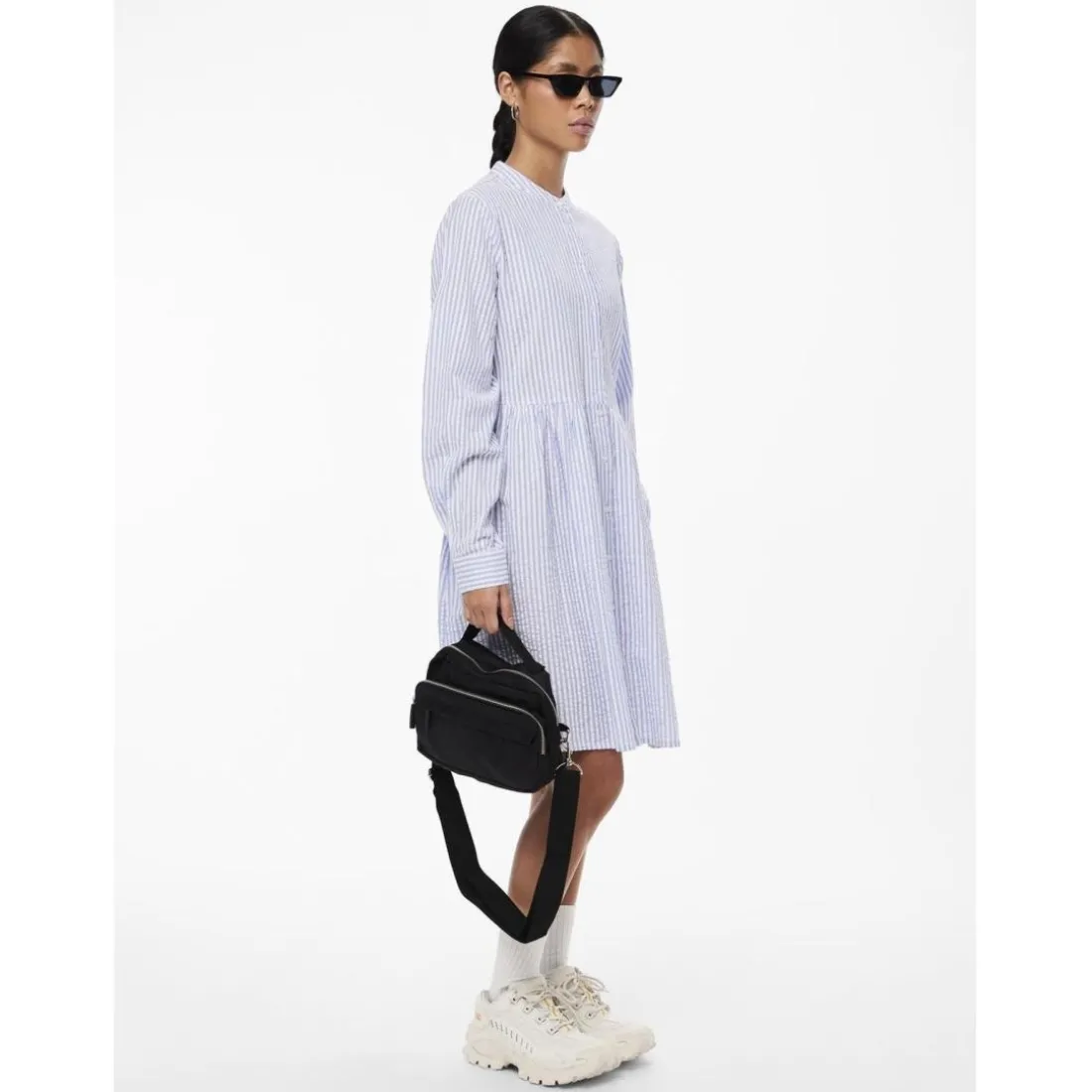 Robe courte manches longues en coton Sally bleu Luna