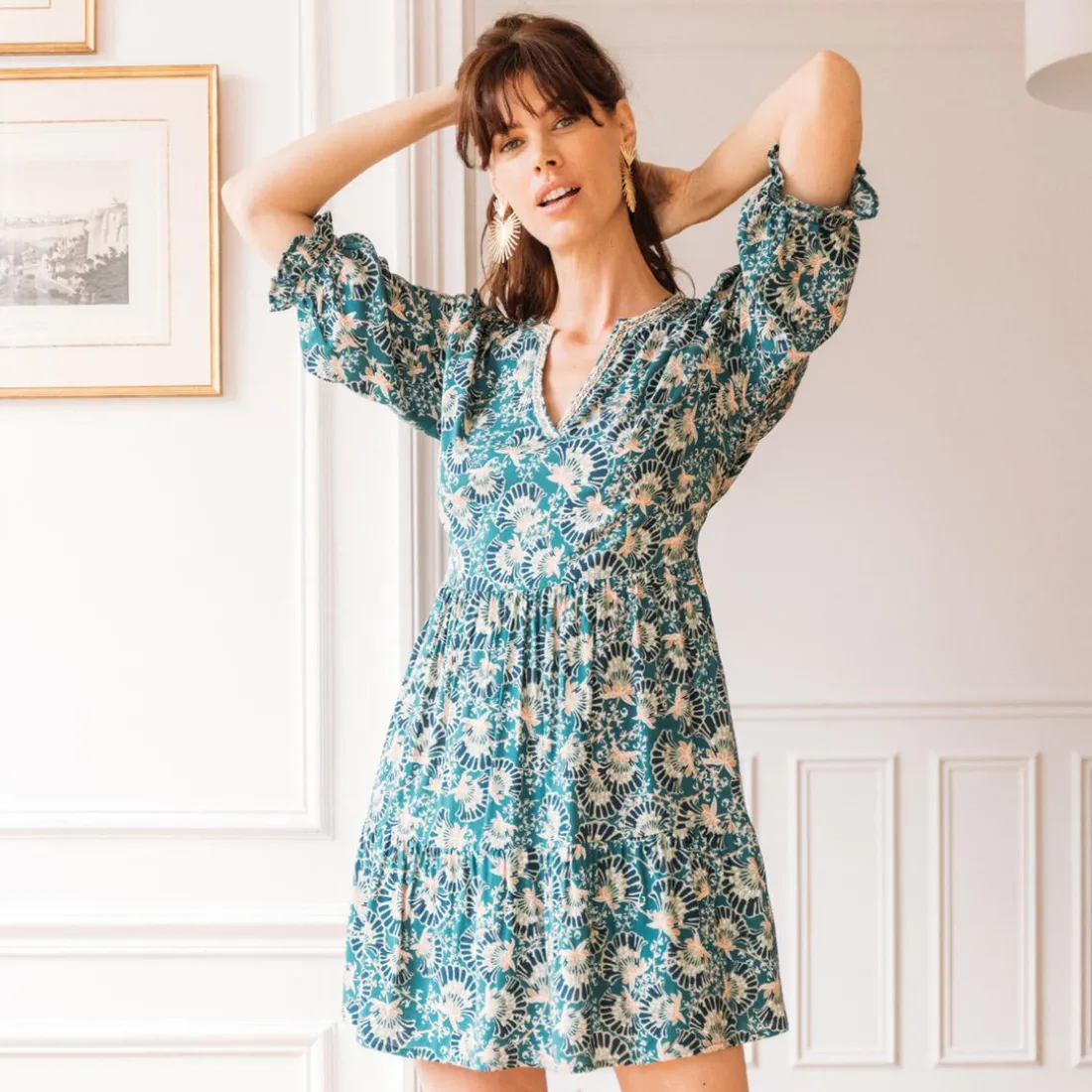Robe courte Marine vert en viscose