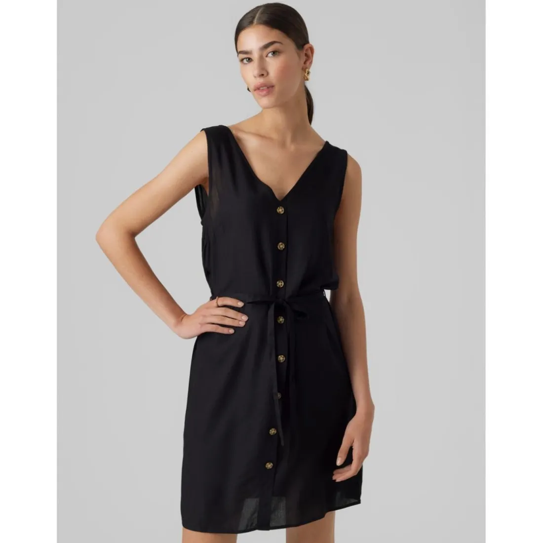 Robe courte Regular Fit Col en V Sans manches Court noir Louise