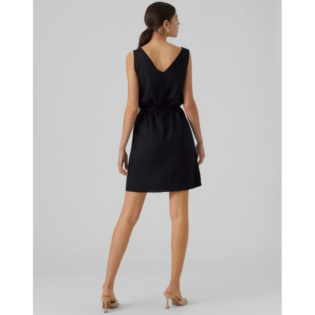 Robe courte Regular Fit Col en V Sans manches Court noir Louise