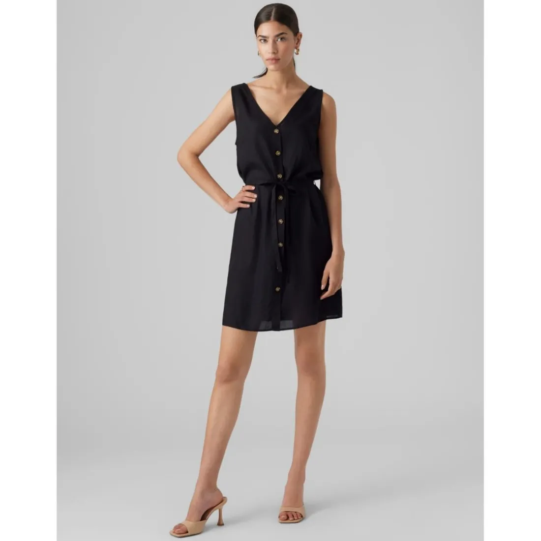 Robe courte Regular Fit Col en V Sans manches Court noir Louise