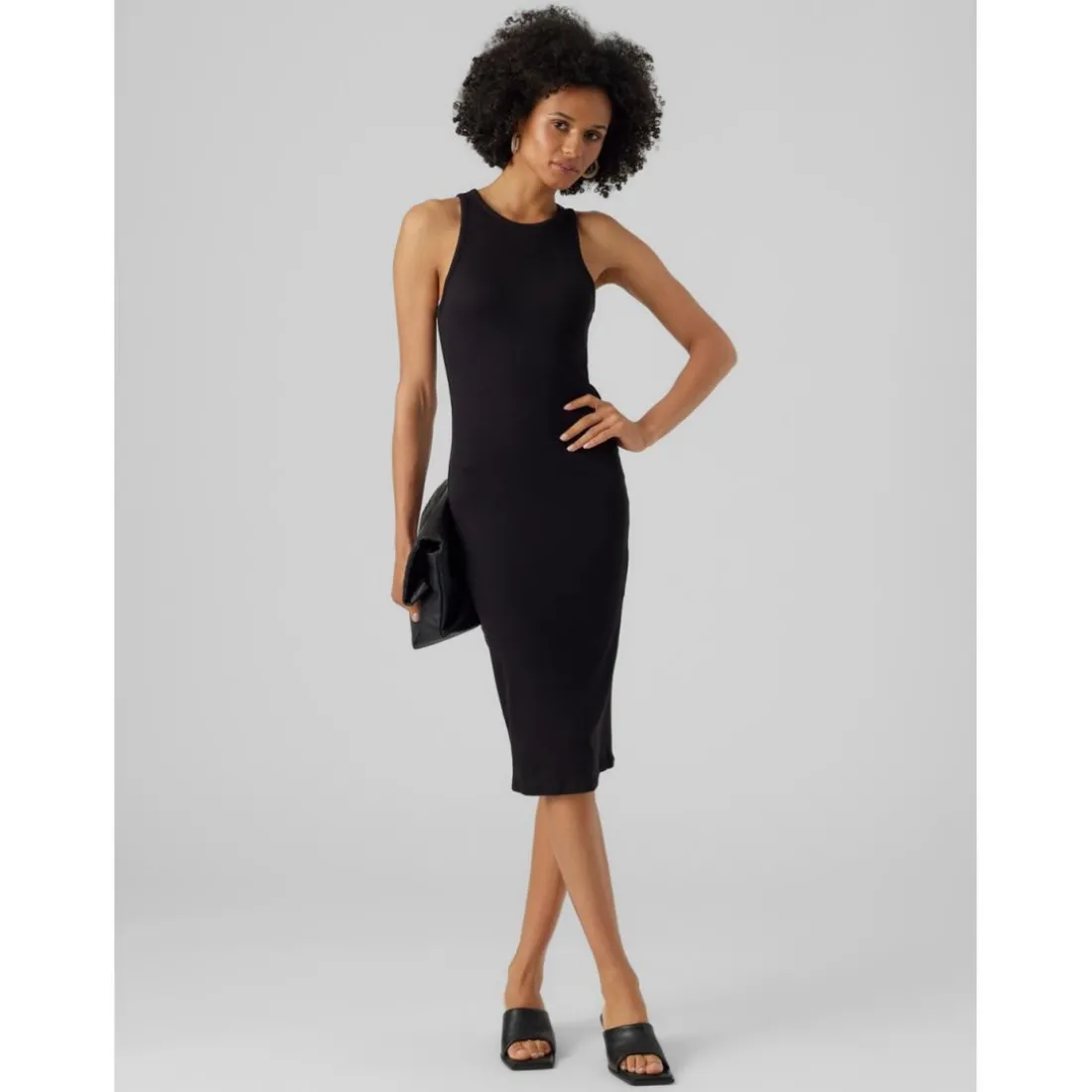Robe courte Regular Fit Dos nu Sans manches Sous le genou noir