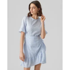 Robe courte Regular Fit Imprimé all over Col rond Manches 2/4 bleu