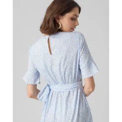 Robe courte Regular Fit Imprimé all over Col rond Manches 2/4 bleu