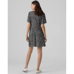 Robe courte Regular Fit Imprimé all over Col en V Manches courtes Court noir Elise