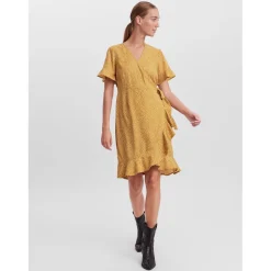 Robe courte Regular Fit Imprimé all over Col en V Manches 2/4 jaune