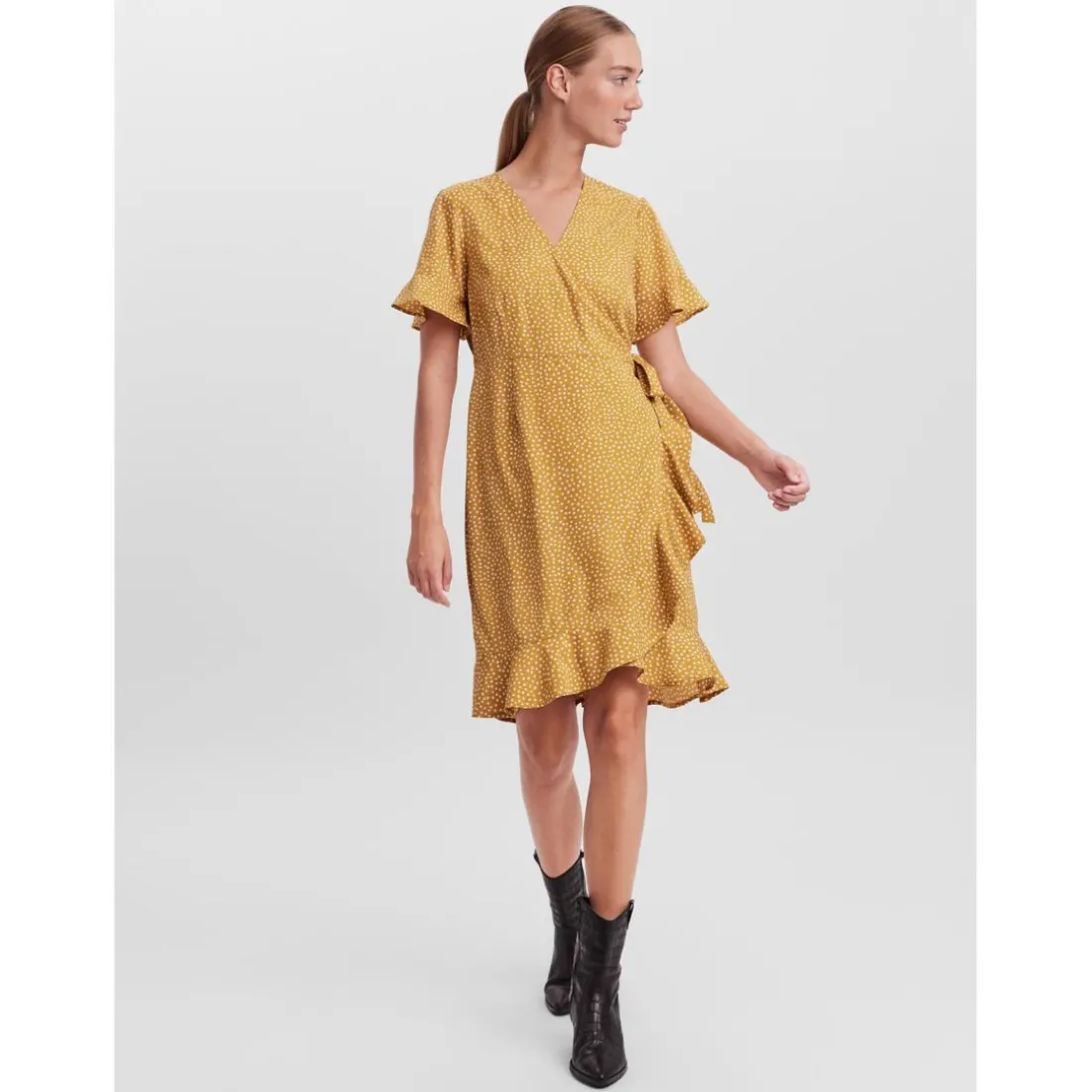 Robe courte Regular Fit Imprimé all over Col en V Manches 2/4 jaune