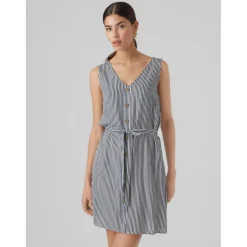 Robe courte Regular Fit Rayures Col en V Sans manches Court blanc Mia
