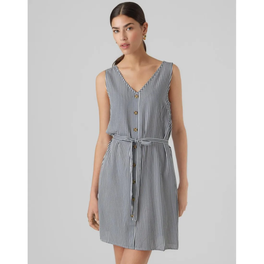 Robe courte Regular Fit Rayures Col en V Sans manches Court blanc Mia