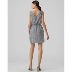 Robe courte Regular Fit Rayures Col en V Sans manches Court blanc Mia