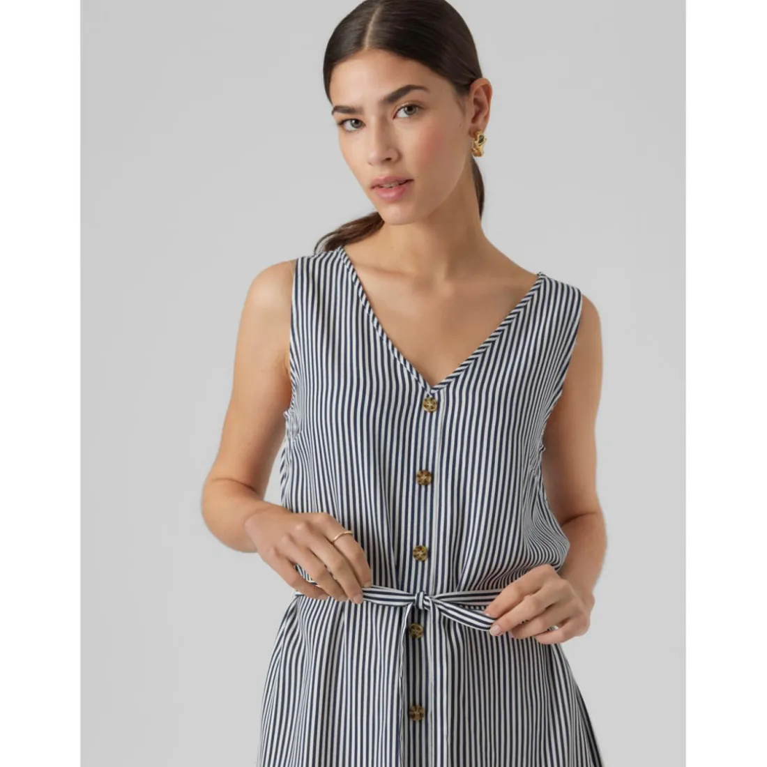 Robe courte Regular Fit Rayures Col en V Sans manches Court blanc Mia