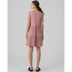 Robe courte Relaxed Fit Col rond Manches 3/4 Au-dessus du genou rose violet en coton modal