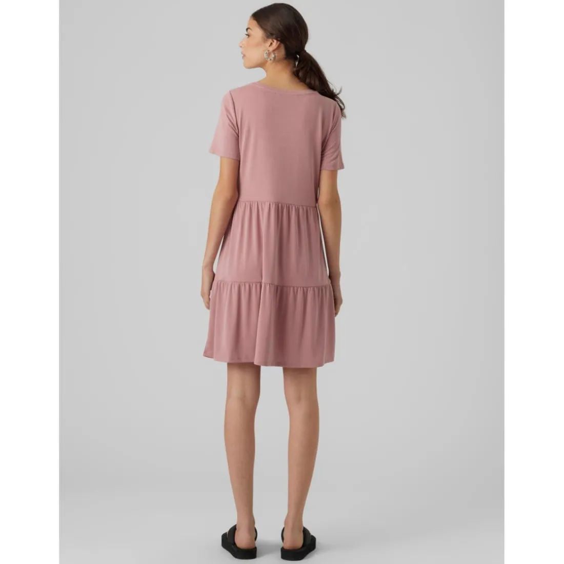 Robe courte Relaxed Fit Col rond Manches 3/4 Au-dessus du genou rose violet en coton modal