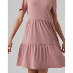 Robe courte Relaxed Fit Col rond Manches 3/4 Au-dessus du genou rose violet en coton modal