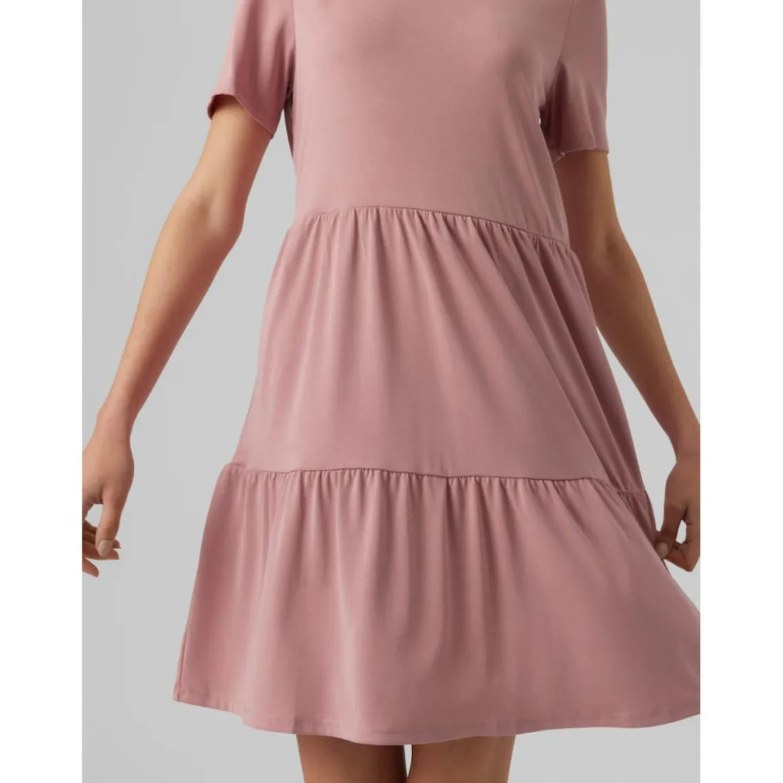 Robe courte Relaxed Fit Col rond Manches 3/4 Au-dessus du genou rose violet en coton modal