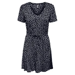 Robe courte taille ajustée manches courtes bleu foncé en coton Wren