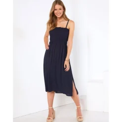 Robe en crêpe bambula à bretelles réglables bleu marine
