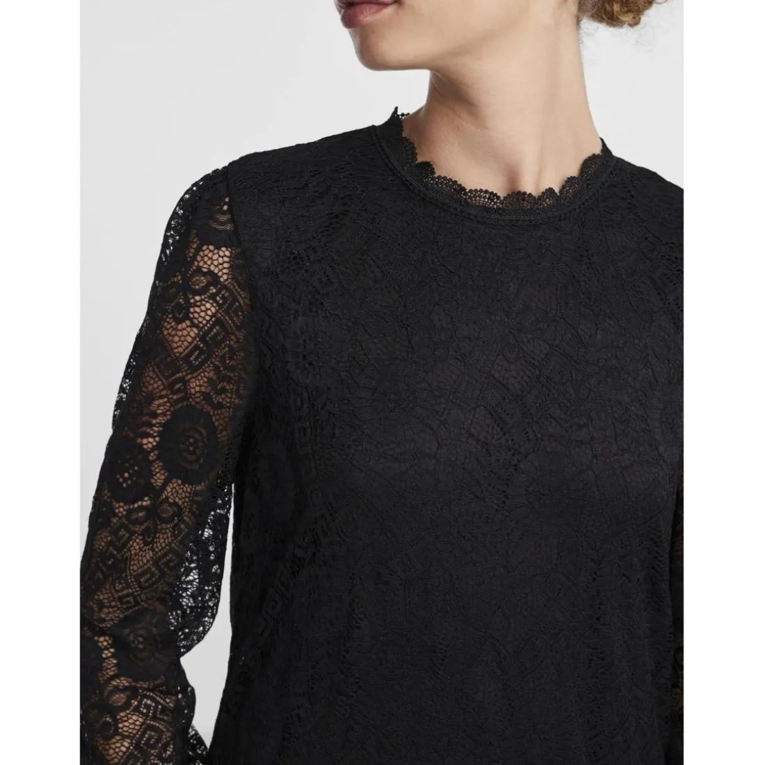 Robe en dentelle manches longues noir en nylon Trix
