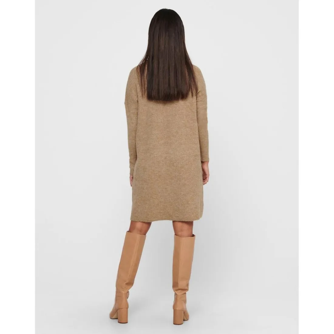 Robe en maille Col bénitier Manches 3/4 Au-dessus du genou marron