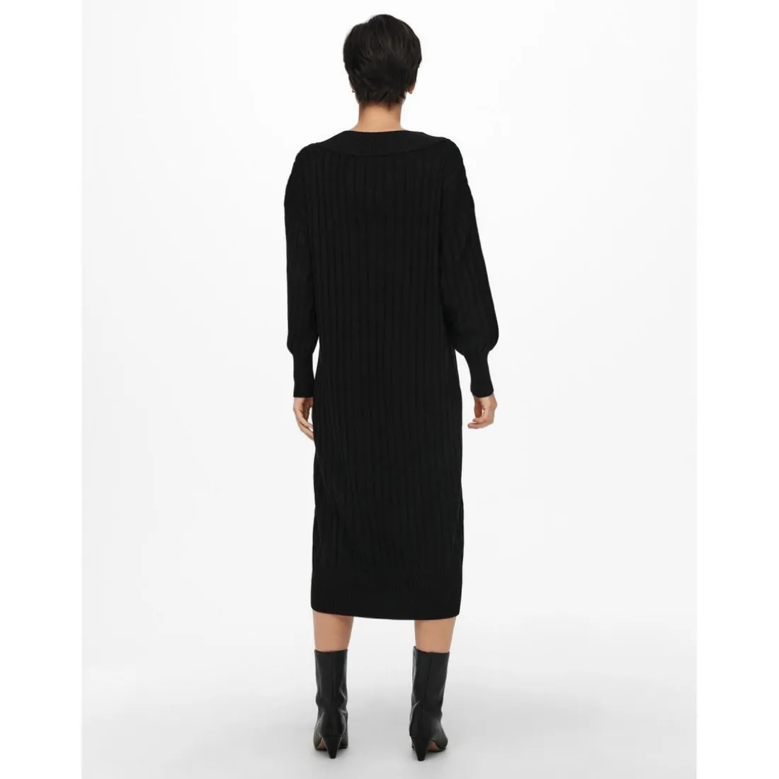 Robe en maille Col en V Manches longues Au-dessus du genou noir