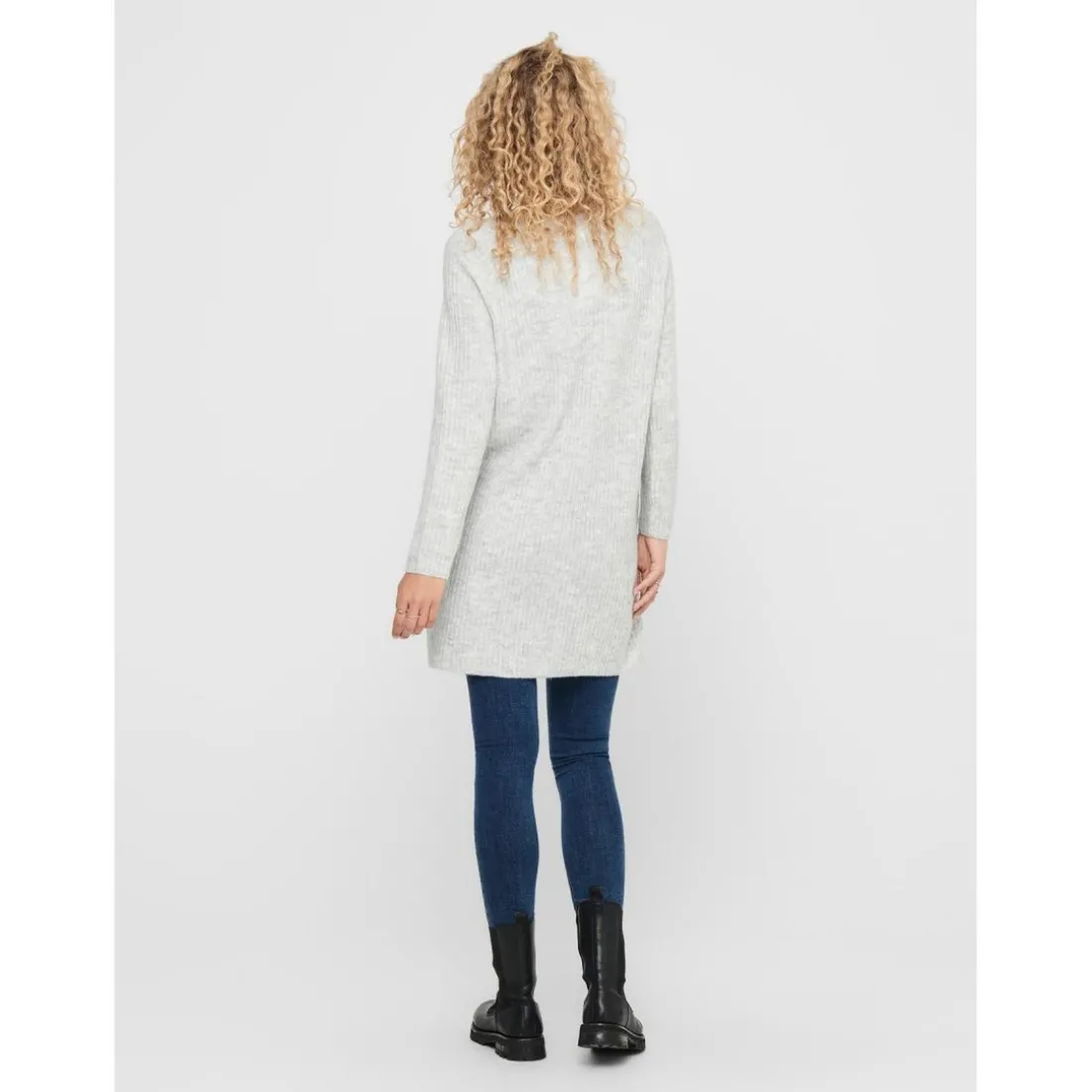 Robe en maille Col en V Manches longues gris