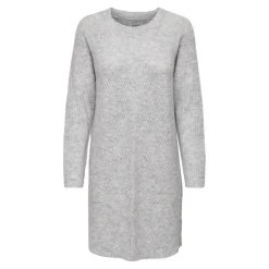 Robe en maille Col en V Manches longues gris
