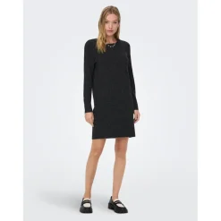 Robe en maille Col rond Manches longues noir Vivi