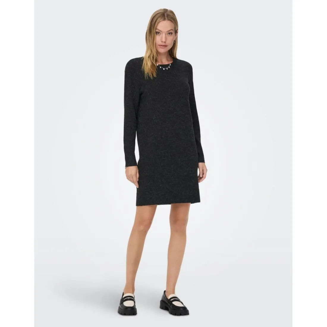 Robe en maille Col rond Manches longues noir Vivi