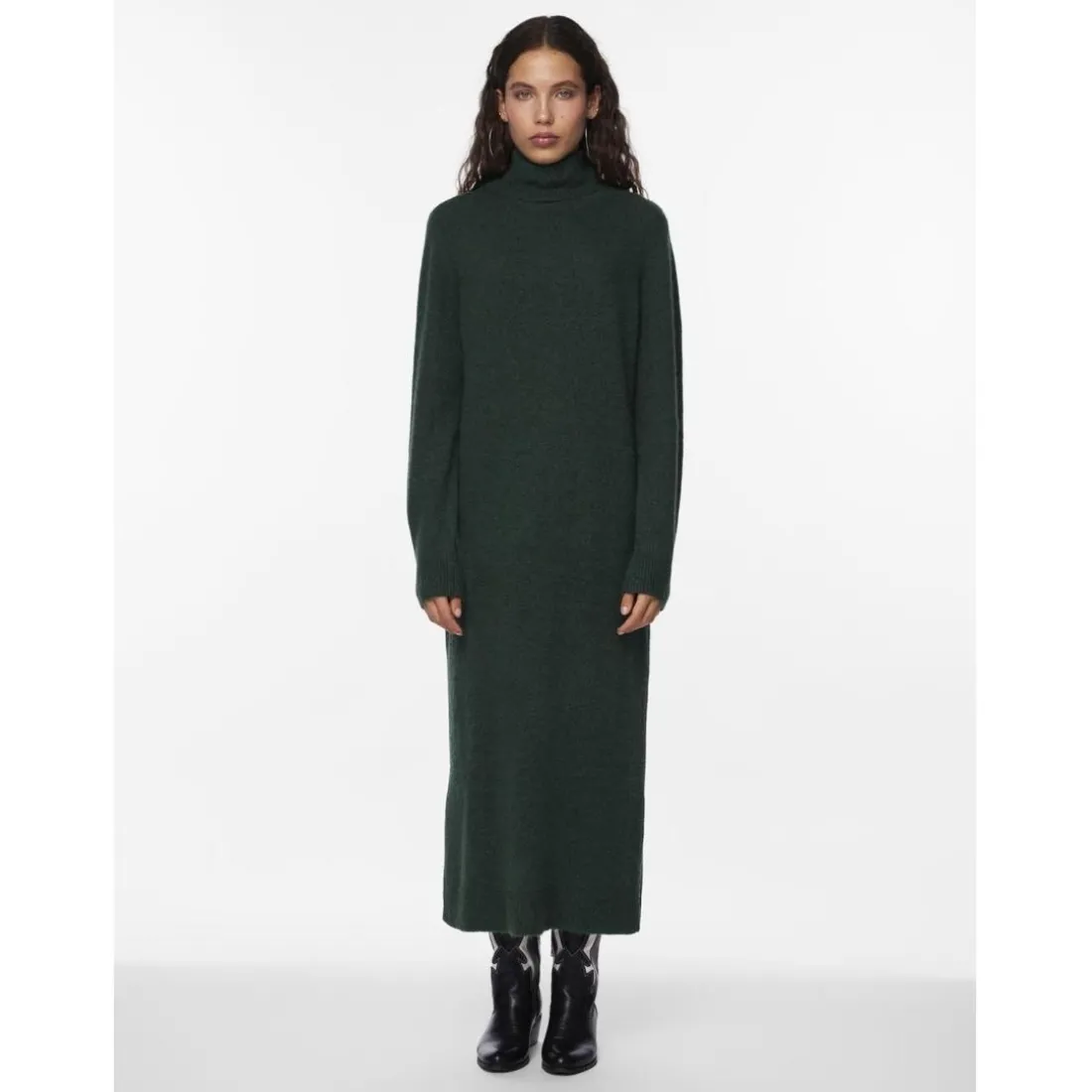 Robe en maille manches longues vert Anya