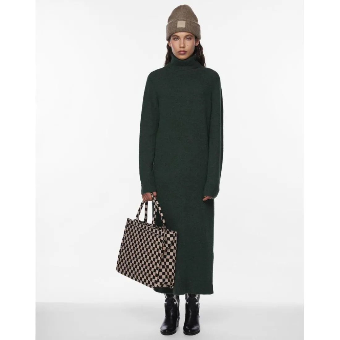 Robe en maille manches longues vert Anya