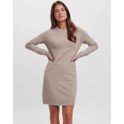 Robe en maille Relaxed Fit Col rond Manches longues Au-dessus du genou marron