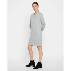 Robe en maille Relaxed Fit Col rond Manches longues Au-dessus du genou gris