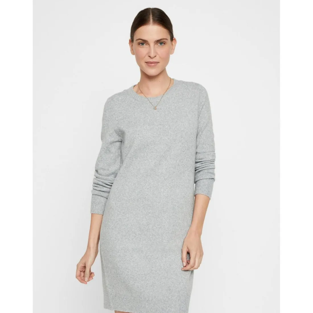 Robe en maille Relaxed Fit Col rond Manches longues Au-dessus du genou gris