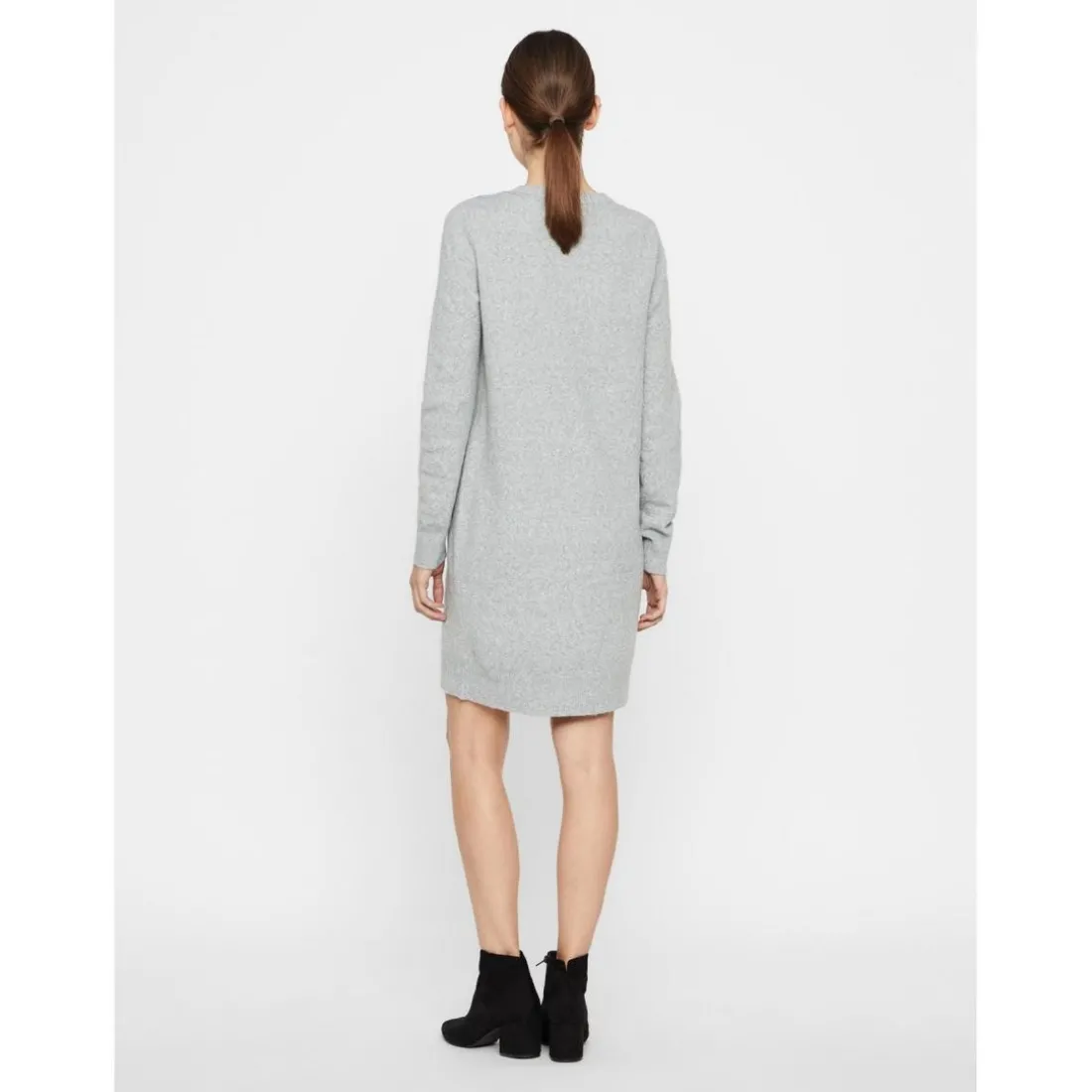 Robe en maille Relaxed Fit Col rond Manches longues Au-dessus du genou gris