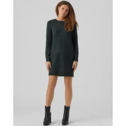 Robe en maille Relaxed Fit Col rond Manches longues Au-dessus du genou vert