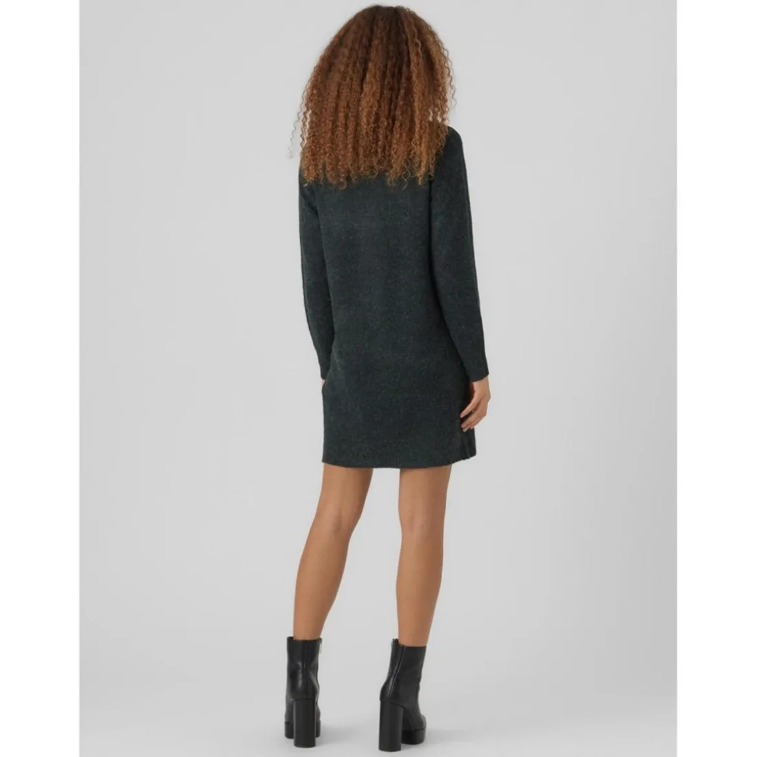 Robe en maille Relaxed Fit Col rond Manches longues Au-dessus du genou vert