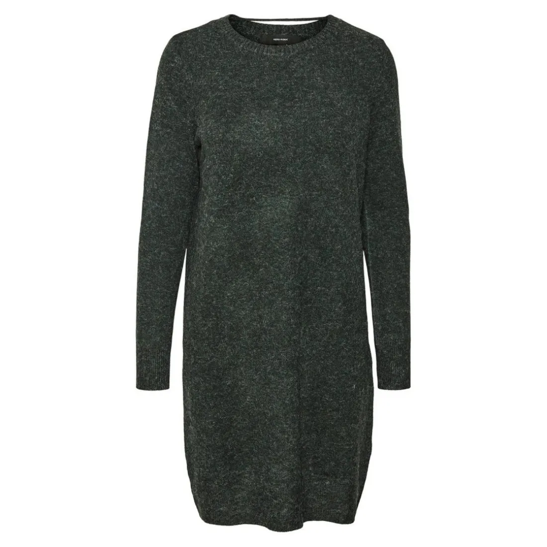 Robe en maille Relaxed Fit Col rond Manches longues Au-dessus du genou vert