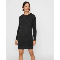 Robe en maille Relaxed Fit Col rond Manches longues Au-dessus du genou noir