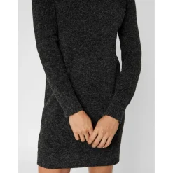 Robe en maille Relaxed Fit Col rond Manches longues Au-dessus du genou noir