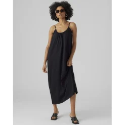 Robe extra long col en u sans manches noir Mila