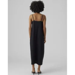 Robe extra long col en u sans manches noir Mila