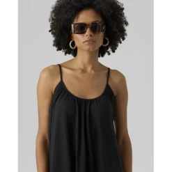 Robe extra long col en u sans manches noir Mila