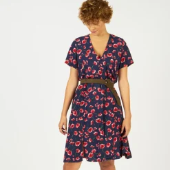 Robe fleurie mi-longue cache-cœur Blues