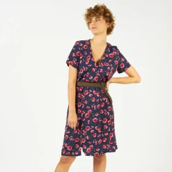 Robe fleurie mi-longue cache-cœur Blues