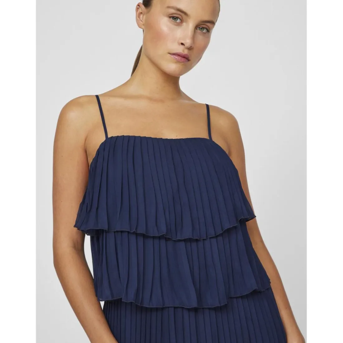 Robe longue à bretelles Chiffan bleu Luna