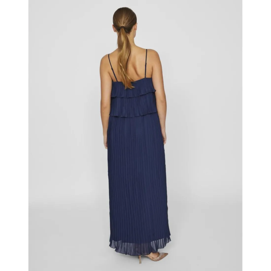 Robe longue à bretelles Chiffan bleu Luna