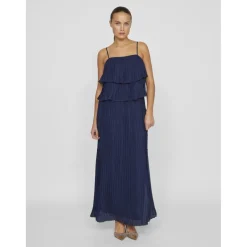 Robe longue à bretelles Chiffan bleu Luna