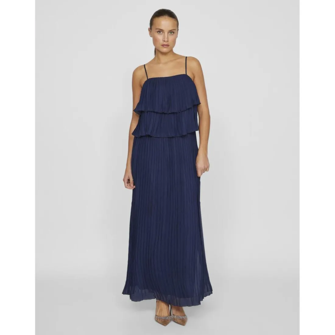 Robe longue à bretelles Chiffan bleu Luna